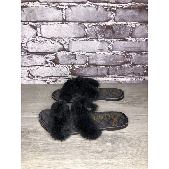 Sam Edelman Griselda Black Faux Fur Strap Slides Sandals Women’s Sz 9M US/39EU - Picture 14 of 15
